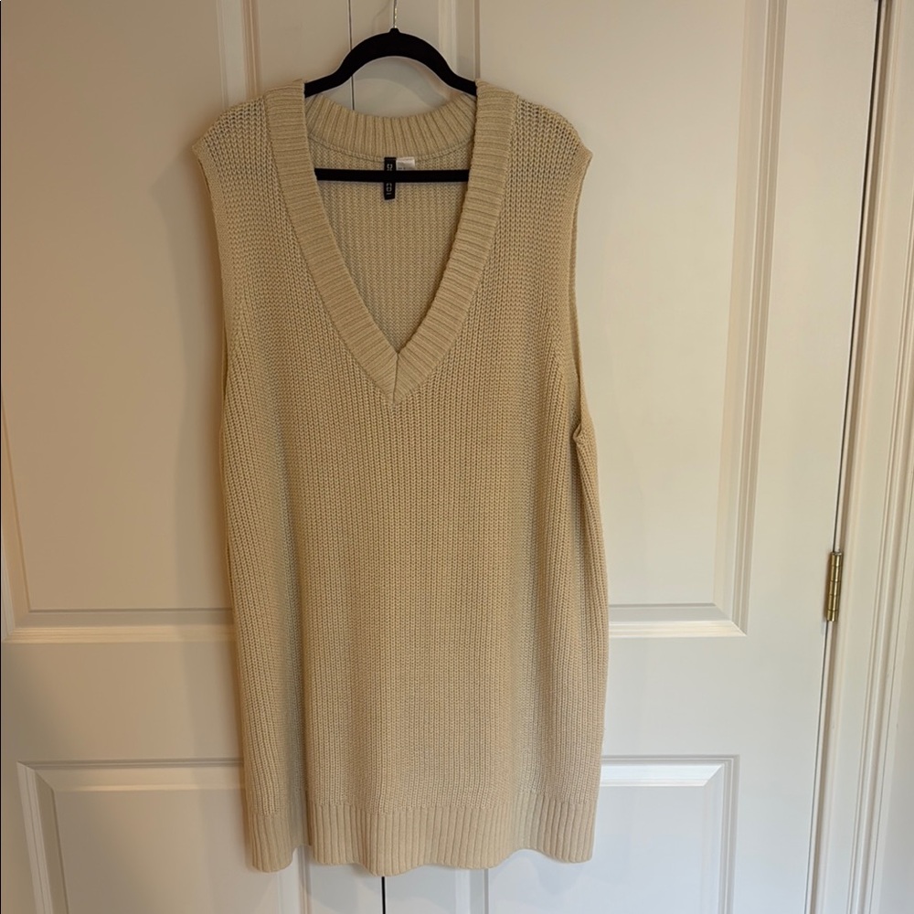 H&M Cream V-Neck Dress with Knit Texture
